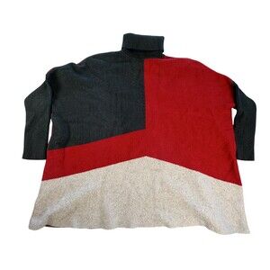Joseph A Sweater Womens Small Red Colorblock Turtleneck Oversized Dolman Knit